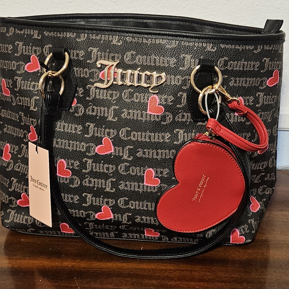 Juicy Couture Black and Red Heart Tote With Wallet